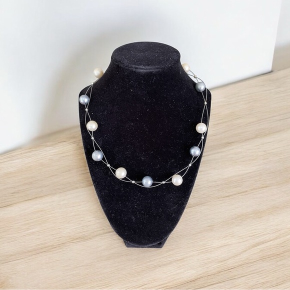 Necklace, Delicate Pearl and Bead Strands, 18”, Large Ivory & Grey Pear… - Picture 1 of 3